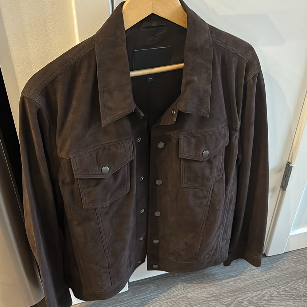 Cole Haan Dark Chocolate Suede Trucker Jacket - Medium. Never worn!